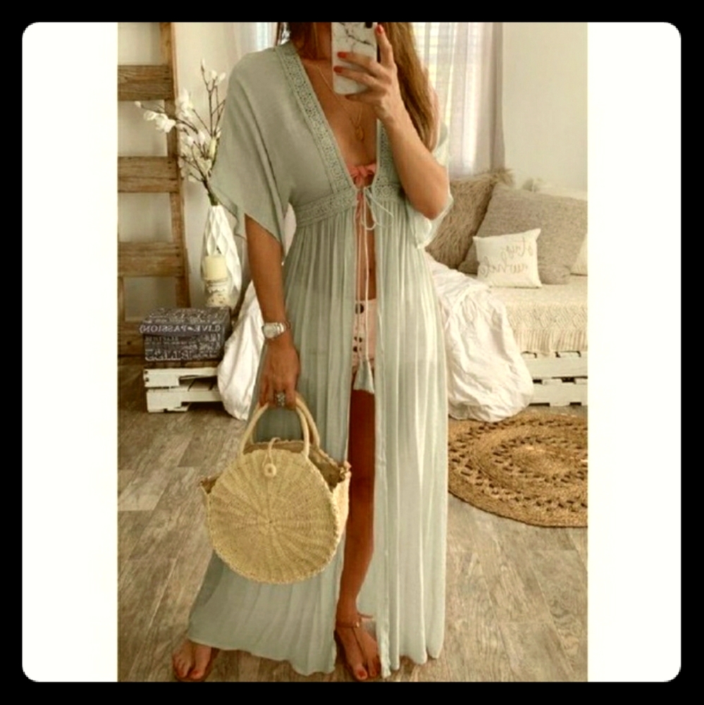 Short Sleeve Long Maxi Kimono Cardigan Cover Up